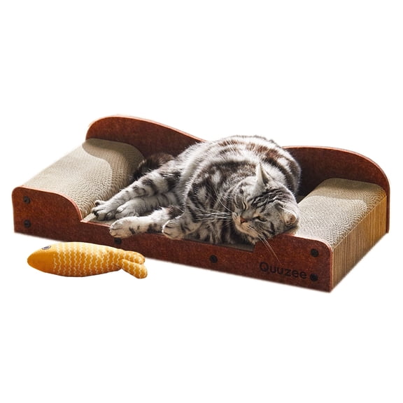 Quuzee 26-Inch Large Cat Scratcher Lounger Bed, Durable Cat Scratching Pad, Cat Scratch Board for Indoor Cats, Corrugated Cardboard Cat Scratcher Bed to Lounge and Scratch, Furniture Protector, Brown