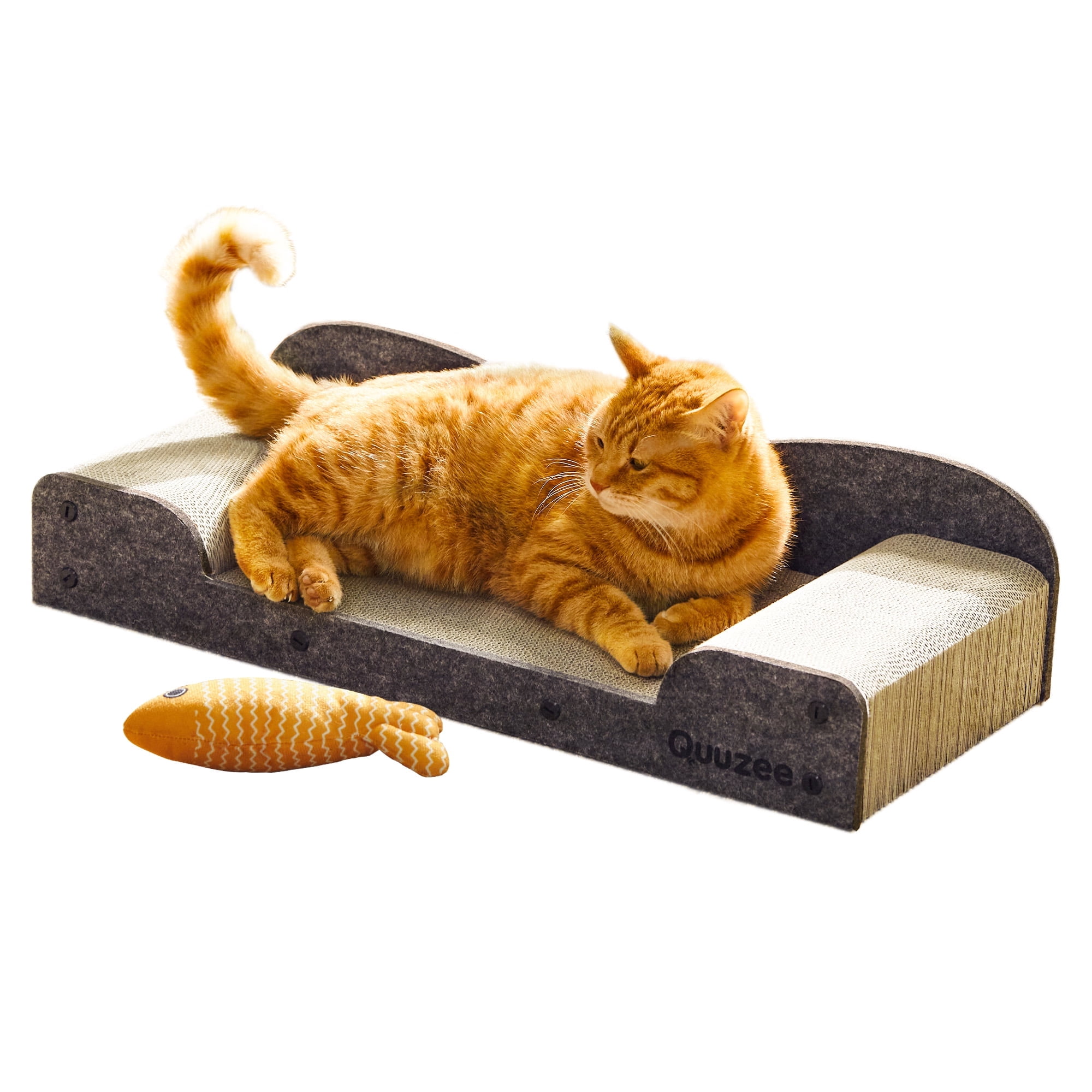 Quuzee 26-Inch Large Cat Scratcher Lounger Bed, Durable Cat Scratching Pad, Cat Scratch Board for Indoor Cats, Corrugated Cardboard Cat Scratcher Bed to Lounge and Scratch, Furniture Protector, Grey
