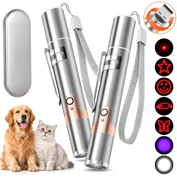 Quwri Rechargeable Laser Pointer Cat Toy,5 Red Patterns,3 Light Modes,USB Charging Interactive Play for Indoor Cats,Kitten Home Exercise,Chase