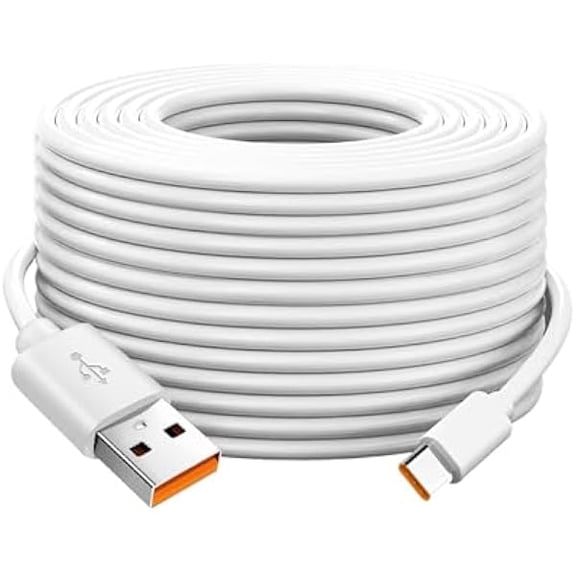 Quyaojz 10M Extra Long USB C Cable,Durable USB A to USB C Fast Charge Cord Power Extension Charging Lead for Security Cameras Tablets SmartPhones Controller and More (White, 10M)