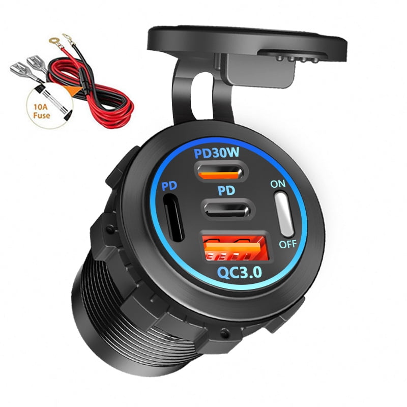 Quyaojz 2 Pack 12V USB Outlet 4 Port Car Charger, 78W Super Fast Dual PD3.0 & QC3.0 Multiple USB Port for Car, USB C Cigarette Lighter Replacement 12 Volt Socket Waterproof for Marine Boat Motorcycle