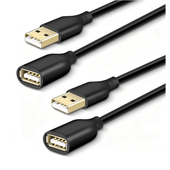 Quyaojz 2 - Pack 6ft (1.83m) USB 2.0 A Male to A Female Charging & Syncing Extension Cable - Compatible with CCTV Security Camera, Webcam, Flash Drive, Hard Drive, Mouse, Printer (Black