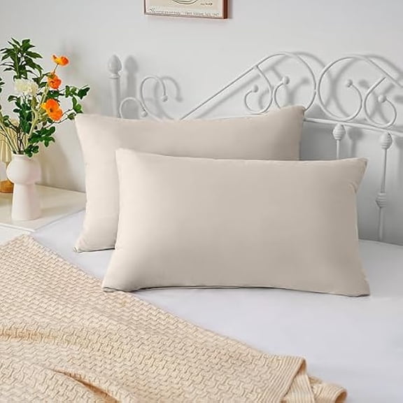 Quyaojz 2 x Housewife Pillowcases Brushed Microfiber Bedroom (50X75) CM Pillowcase Covers Beige