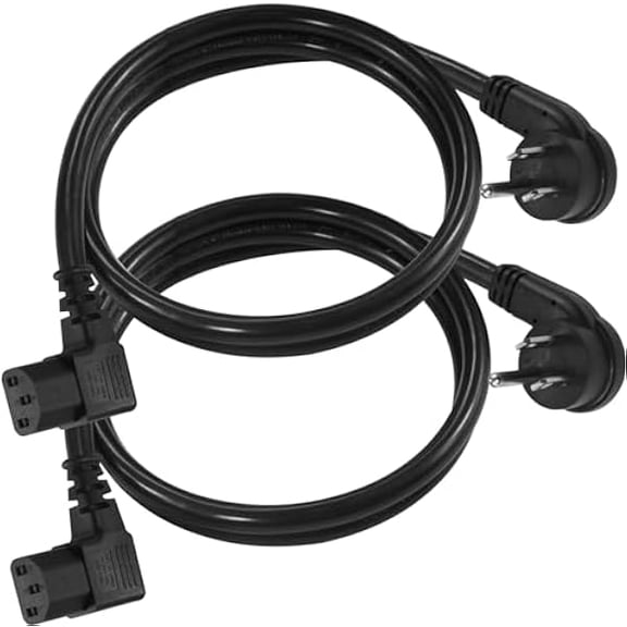 Quyaojz [2PACK] 3FT Replacement Computer Monitor Power Cord - Low Profile Flat Plug NEMA 5-15P to Right Angle C13 Power Cord, 13A 125V, 16AWG, Black Replacement Printer/TV/PC 3 Prong AC Cord