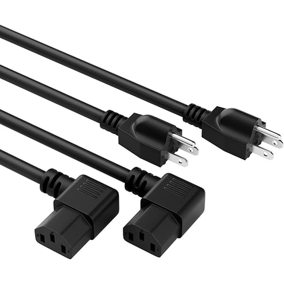 Quyaojz 3-Prong Straight to 90 Degree Angled Plug Replacement Power Cord 2 Ft/2 Pack, Heatproof Flexible Durable AC Device Power Cable for Appliance Computer TV Monitor,E TL 18AWG 125V 10A
