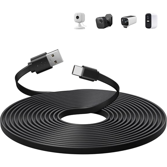 Quyaojz 3M Flat Power Extension Cable for USB C Enabled Home Security Cameras or Other Devices(Phone,Switch Pro Controller,), USB A to Type C Extension Charging and Data Sync Cord-Black