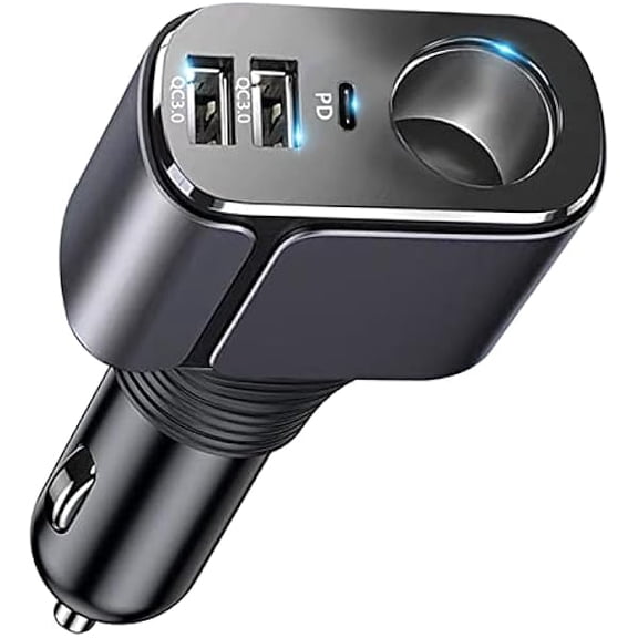 Quyaojz 4 in 1 USB C Car Charger Adapter, 210W Multi USB Cigarette Lighter Adapter, Socket Splitter with 3 Ports, 12V/24V Outlet Dual Type C PD Fast Car Charger for iPhone 17/16/15 ,Samsung,GPS