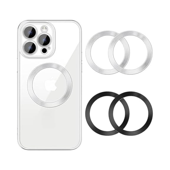 Quyaojz 4 Pack Multicolored Universal Metal Rings Compatible with Magsafe Sticker,Magnetic Ring Ultra-Thin(0.4mm) for Phone Cases & Wireless Charging (2 Silver+2 Black)