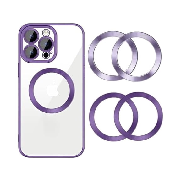 Quyaojz 4 Pack Multicolored Universal Metal Rings Compatible with Magsafe Sticker,Magnetic Ring Ultra-Thin(0.4mm) for Phone Cases & Wireless Charging (2Pack Light Purple+2Pack deep Purple)