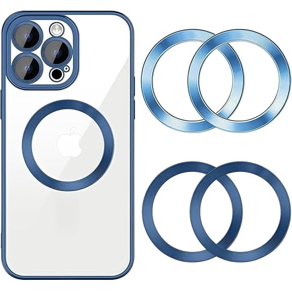 Quyaojz 4 Pack Multicolored Universal Metal Rings Compatible with Magsafe Sticker,Magnetic Ring Ultra-Thin(0.4mm) for Phone Cases & Wireless Charging (2Pack Light Blue+2Pack deep Blue)