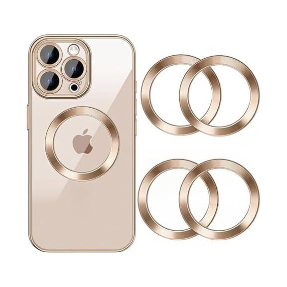 Quyaojz 4 Pack Multicolored Universal Metal Rings Compatible with Magsafe Sticker,Magnetic Ring Ultra-Thin(0.4mm) for Phone Cases & Wireless Charging (4Pack Gold)