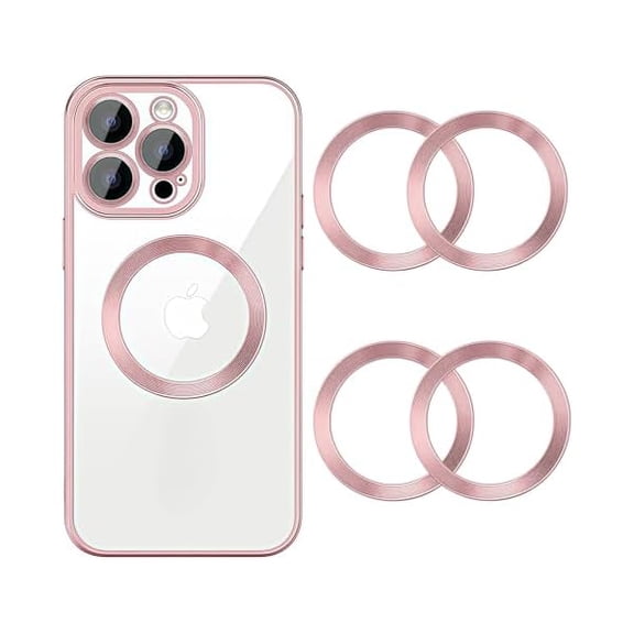 Quyaojz 4 Pack Multicolored Universal Metal Rings Compatible with Magsafe Sticker,Magnetic Ring Ultra-Thin(0.4mm) for Phone Cases & Wireless Charging (4Pack Pink)