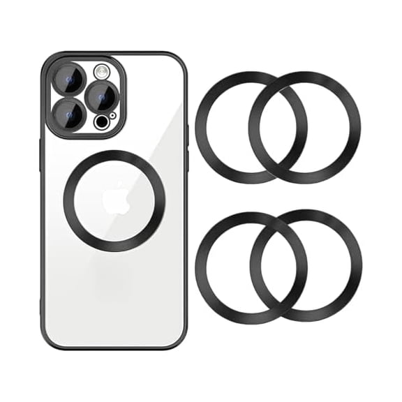 Quyaojz 4 Pack Multicolored Universal Metal Rings Compatible with Magsafe Sticker,Magnetic Ring Ultra-Thin(0.4mm) for Phone Cases & Wireless Charging (Black)