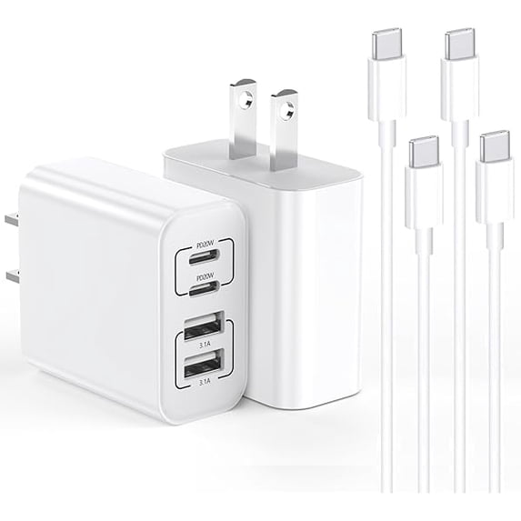 Quyaojz for 40W iPhone 15 Charger Fast Chagring, 2 Pack 4-Port Dual USB-C & USB-A Charger Fast Charging Cube with 10FT Long USB C Charging Cable Compatible With iPhone 15/15 1615, //Mini, Galaxy
