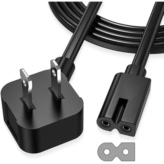 Quyaojz 6.6ft 2 Prong Polarized TV Power Cord, 18AWG AC Power Cable IEC C7 C7P Replacement for Vizio LED D-E-M Series TV, PS1 PS2, Brother, Singer, Sewing Machine, Bose Companion Speaker, Black