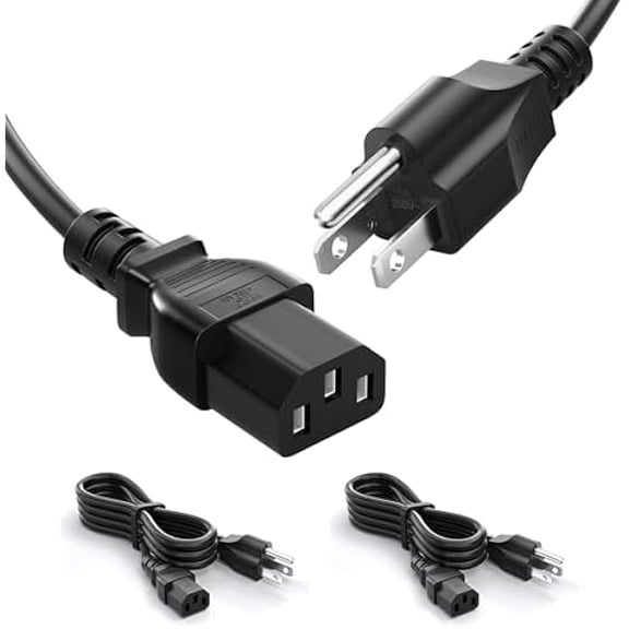 Quyaojz 6ft 10A 125V AC Power Cord for External Hard Drives, Desktop Towers, Networking Devicess and Office Displays, 3 Prong Replacement Power Cable, 3 Pin Cable, 2 Pack