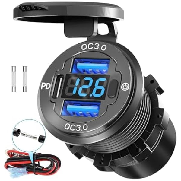 Presa 12V USB Accendisigari Pannello 150W: Qidoe 78W Presa USB 12 Volt Doppia PD 30W & QC3.0 18W Adattatore Caricabatteria per Auto con ON/OFF Interruttore Impermeabile per Barca, Golf Cart, RV Presa 12V USB Accendisigari Pannello 150W: Qidoe 78W Presa USB 12 Volt Doppia PD 30W & QC3.0 18W Adattatore Caricabatteria per Auto con ON/OFF Interruttore Impermeabile per Barca, Golf Cart, RV
