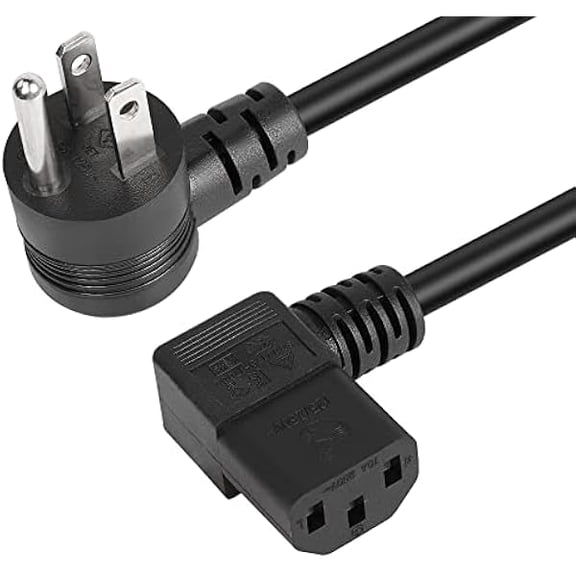 Quyaojz 90 Degrees 3 Prong AC to IEC320 C13 Power Cord, 10A 125V Up Angle NEMA 5-15P to C13 Universal Power Cable for Notebook Computers, TV, Monitors - 4.9Ft (Black-Right)