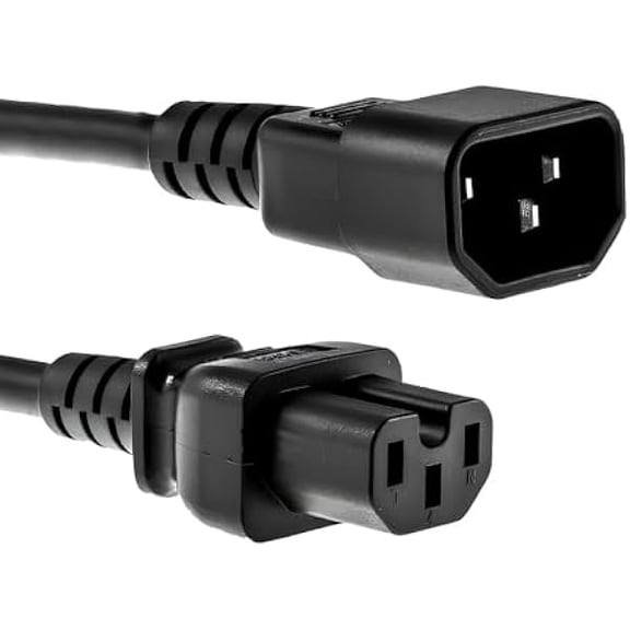 Quyaojz - AC Power Cord Extension (3ft) - C14 to C15-15A/250V, 14 AWG Power Cord - Heavy-Duty Power Cable for PDU, UPS, Electronics, Network and Data Center Needs - (Black)