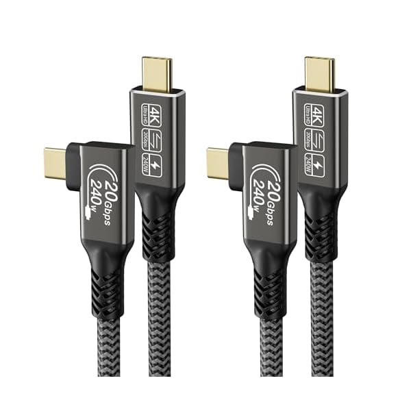 Quyaojz Cable usb c to usb c 0.5m,[2-Pack 0.5m] USB 3.2 Gen2 data transfer cable type c,20 Gbps 240w,4K@144Hz usb c video cable For iPhone 16 MacBook Pro,Samsung Galaxy 24,right angle usb c cable