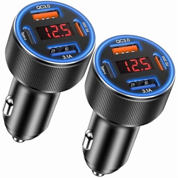 Quyaojz Car Charger USB C, 4 Ports Cigarette Lighter USB Charger USB C Car Adapter PD/QC Fast Charging with Voltmeter for iPhone 17 16 Galaxy S24 S23 A54 A16 Android Dash Cam, 2Pack
