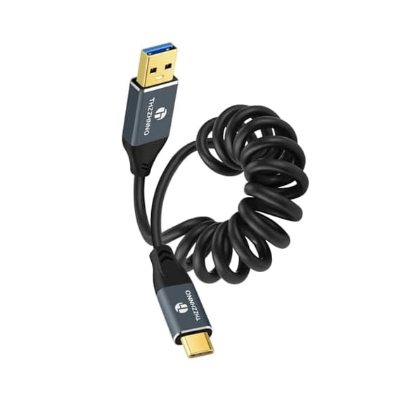Quyaojz Coiled USB to USB C Cable, 10Gbps USB C to A Data Transfer Retractable Cord iPhone 16 15 Plus, Samsung Galaxy S24 A55(Extend up from 95mm to 1M)