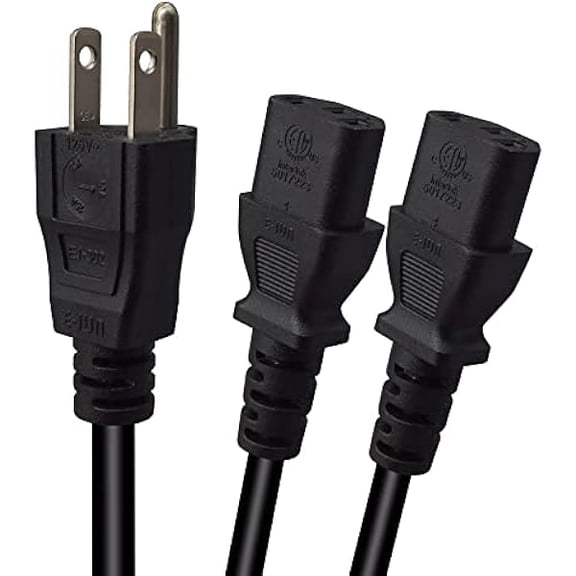 Quyaojz Computer Y Splitter Power Cord,NEMA 5-15P to Dual IEC320 C13 Female 2 Ways Outlet AC Power Cord with Computers, Monitors, Printers & TVs (3M/9.8FT)