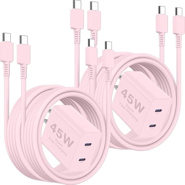Quyaojz for Dual Port 45W iPhone 17 16 15 Charger Fast Charging Block and Long USB C to Type C Charger Cable Cord Compatible With Apple iPhone 17 Pro Max/17 Air/16/15 Plus/Mini/iPad,Pink,6ft/10ft