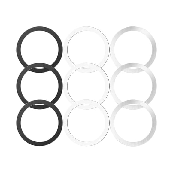 Quyaojz for MagSafe Sticker,Ultra-Thin(0.4mm)Metal Ring for Kindle/Pop Socket Magnetic Wallet Grip Wireless Charger Case Car Mount,Compatible with iPhone 17/16/15,Galaxy (Black White Silver 9PCS)