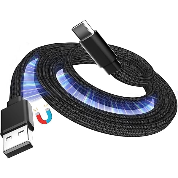 Quyaojz Magnetic USB A to USB C Cable 3.3ft/1m, Coiled 3A Fast Charging Flat USB-C Cable, Organized Anti-Tangle Braided Data Sync Type-C Charger Cord