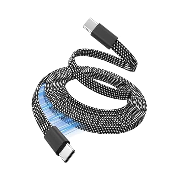 Quyaojz Magnetic USB C Cable, 5ft Flat Coiled USB C to USB C Cable 60W(3A), Retractable Type C Fast Charging Cable, Flexible USB C Cord Compatible for iPhone 15 ,Samsung,Pad, Black