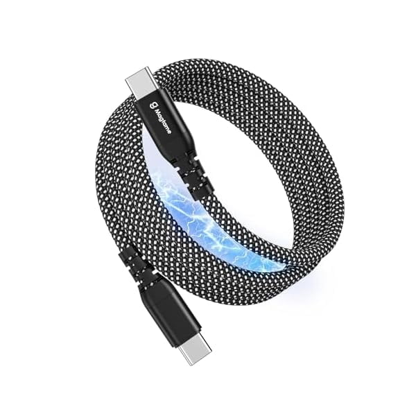 Quyaojz Magnetic USB C Cable, Elastic Coiled C to C Leads 60W(3A), 1.5M/5FT Retractable USBC Cord, Nylon Braided Type C Fast Charging Cables Compatible with iPhone 16,for Samsung