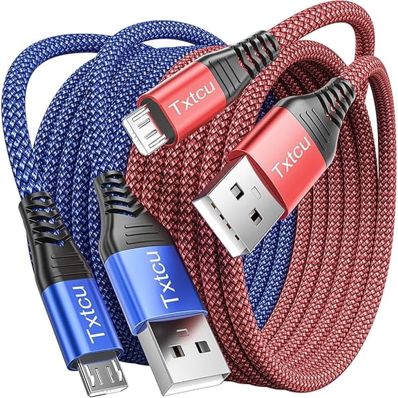 Quyaojz Micro USB Cable [2Pack 3m], Long Charger Android Braided PS4 Controller Charging Compatible for Samsung Galaxy S7/S5/J3/J5/J7,,HTC,LG,PS4,Kindle,Xbox,Nexus,Nokia, Red/Blue