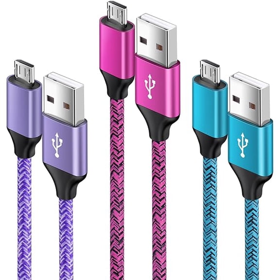 Quyaojz Micro USB Cable 3Pack, 0.5M+0.9M+1.8M Android Charger Cable Fast Charging USB A to Micro Charge Cable Nylon Lead for Samsung Galaxy S7 Edge S6 S5 J7 J6 J5 J3 A9 Xbox, PS4, Nokia, Tablet