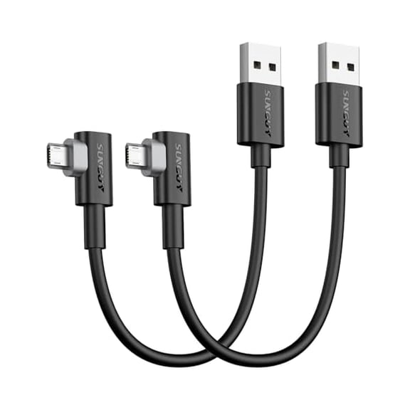 Quyaojz Reversible Right Angle Micro USB Cable 15CM [2 Pack], 90 Degree Micro USB Cable Fast Charging USB 2.0 Data Sync Compatible for Galaxy S7 Edge S6 S5, Moto E6 5 4, PS4