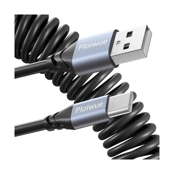 Quyaojz Spring 1.6m Retractable USB-C to USB-A Fast Charging Cable for Car - Compatible with Samsung Galaxy S10 S9 Plus Note 9, Moto Z, LG5/G6/V20 and USB-C Devices (Black)