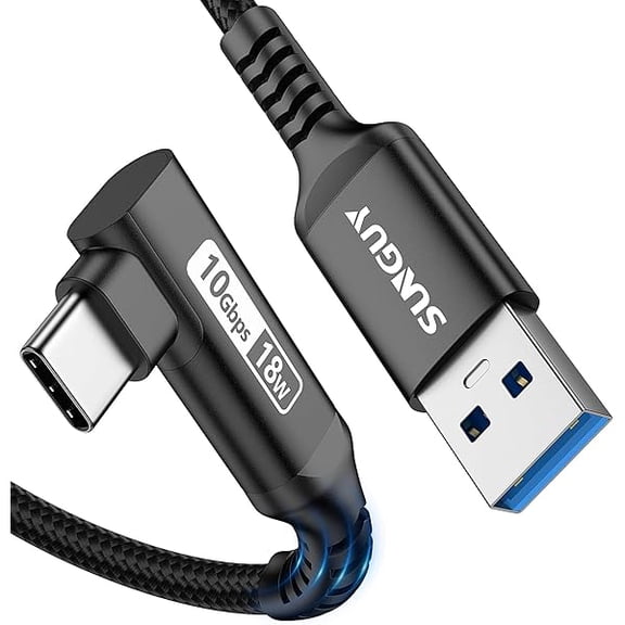 Quyaojz Sunguy USB C Cable Angle, 1.5M 10Gbps USB C Charging and Data Cable, Compatible with Android Auto, Galaxy S22/S21, SSD, P30/P20 - Black