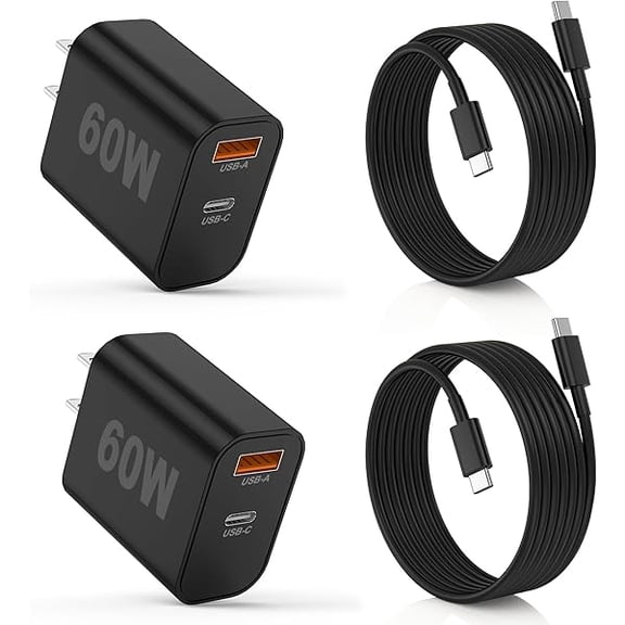 Quyaojz for Type C Charger Fast Charging, 60W Dual Port USB-C Wall Charger with PD 40W & QC 20W Fast Charging, 6FT USB-C Cable Compatible With Samsung, iPhone, iPad Pro, MacBook M1/M2/M3, Black