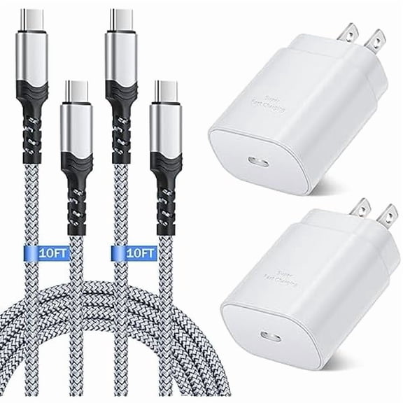 Quyaojz for USB C Charger Block, 25W Super Fast Charger Type C Charging Block with 10FT USB C Cable Compatible With Samsung Galaxy S23 S24 Ultra S23+ S22 S21Plus S20FE Note 20 A52 A53 A54-White