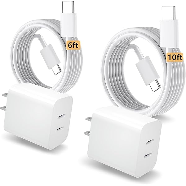 Quyaojz for USB C Charger Compatible With iPhone 15 16 17 Charger Fast Charging iPad Pro/Air/A16/10th/Mini 6 7 A17 Pro, Type C Fast Charging Block 2Pcs & 6ft 10ft C to C Cable
