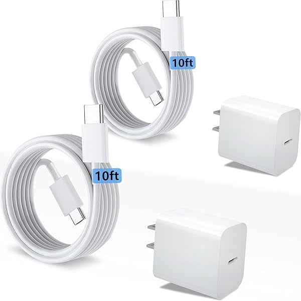 Quyaojz for USB C Charger Compatible With iPhone 15 16 17 Charger Fast Charging iPad Pro/Air/A16/10th/Mini 6 7 A17 Pro, Type C Fast Charging Block 2Pcs & 6ft 10ft C to C Cable