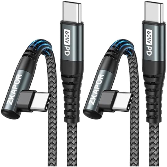 Quyaojz USB C to USB C Cable [2Pack 2M], Type C to Type C Cable Right Angle 60W Type C Charger Lead Fast Charging for iPhone 16/15 , Samsung , Pad Pro, Air, /Mate, Pixel -Grey