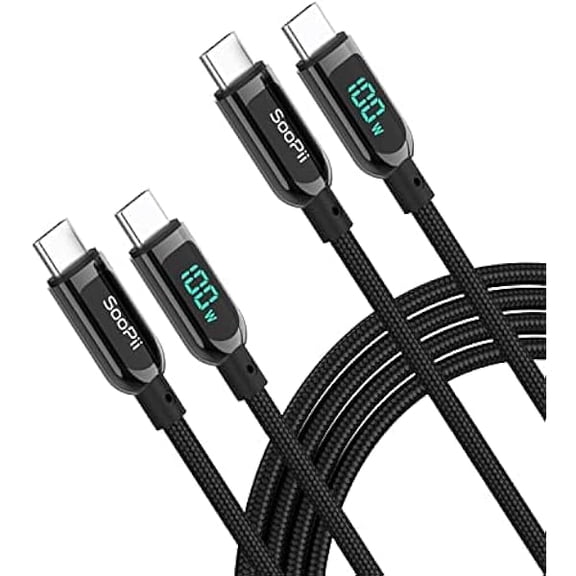 Quyaojz USB C to USB C Cable,[3M,2 Pack],Nylon Braided Type-C Cable,100W PD Fast Charging Cable with LED Display for lPad Air/lPad Pro, MacBook Pro, Samsung Galaxy /S21/S10/S9/Plus (Black)