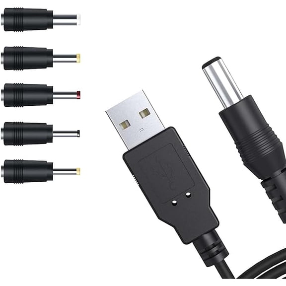 Quyaojz USB to Dc Power Cable,1m Universal 5v USB Power Chager Cord Dc 5.5 X 2.1mm Plug Adapter with 2.5x0.7mm, 3.0x1.0mm, 3.5x1.35mm, 4.0x1.7mm, 5.5x2.5mmConnectors Compatible for Laptops
