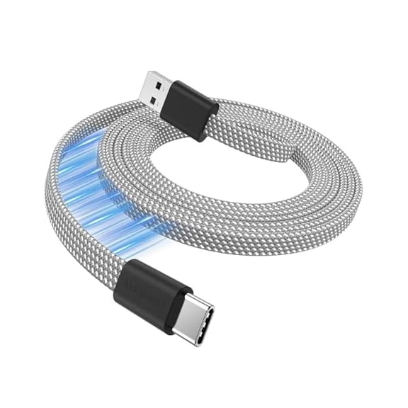 Quyaojz USB A to USB C Cable, Flat Magnetic Charging Cables, Coiled USB C Cable, 3.3 ft Retractable Type C Fast Charging Cables, Flexible USB C Cord Compatible for iPhone 15 ,Samsung,Pad