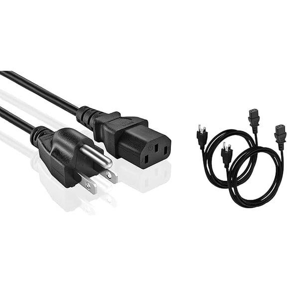 Quyaojz Universal AC Power Cable - 2-Pack- 1ft. 3 Prong PC Power Cord Replacement for Computer, Monitor, Scanner, Printer, TV- IEC 320 C13 to NEMA 5-15P, 18awg, 125V 10 Amp (1-Feet)