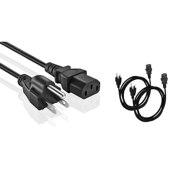 Quyaojz Universal AC Power Cable - 2 Pack- 3 Prong PC Power Cord Replacement for Computer, Monitor, Scanner, Printer, TV- IEC 320 C13 to NEMA 5-15P, 18awg, 125V 10 Amp (6-Feet)