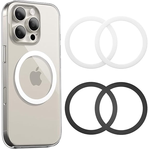 Quyaojz Universal Metal Rings Compatible with MagSafe Sticker, Magnetic Ring for Phone Cases & Wireless Charging,Ultra-Thin Car Charger Conversion Accessories (2 Black+2 White)