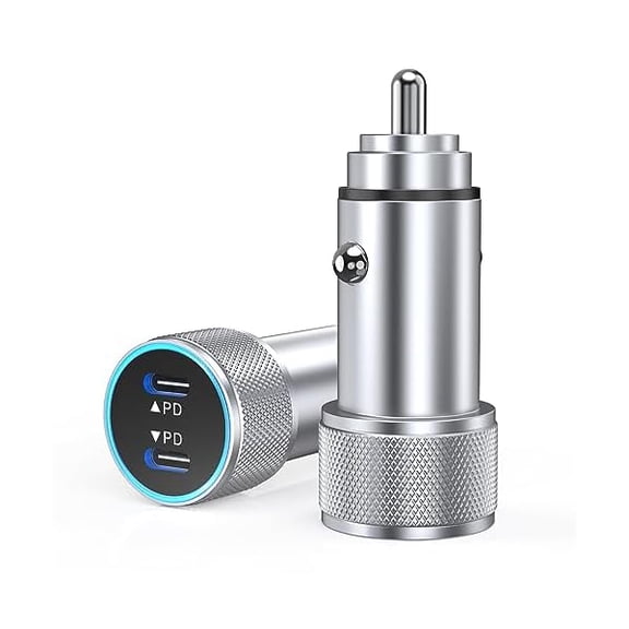 Quyaojz iPhone 15 Charger Car Adapter,2Pack Super Fast PD Dual Port Type C Car Charger Adapter Metal Mini Cigarette Lighter USB C iPhone 15 Charging Cable for iPhone 15/14/13/Samsung Galaxy /iPad