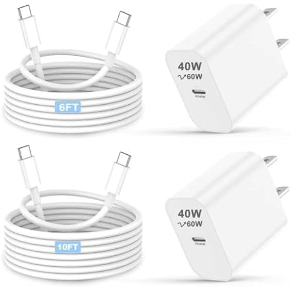 Quyaojz for iPhone 17 16 15 Charger 40W Super Fast Charging USB C Charger Block iPhone 17 16 15 Max Charger with 6FT &10FT Type C Charger Cable Compatible With iPhone Charger
